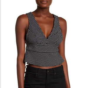 Free People Black/White Daisy V-Neck Crop Top Size 12